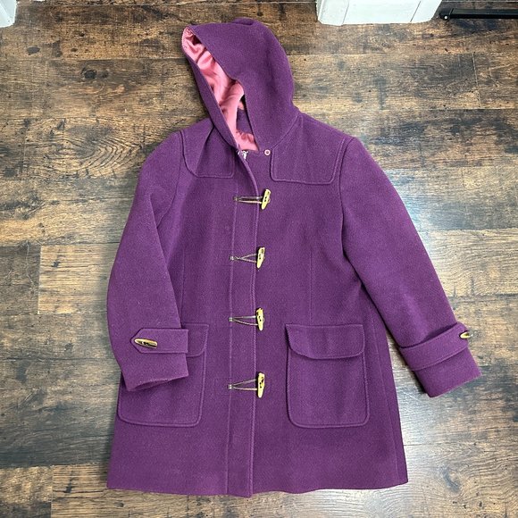 L.L. Bean Classic Toggle Coat Womens Large Long Wool Winter Jacket L Purple Hood - Picture 1 of 9